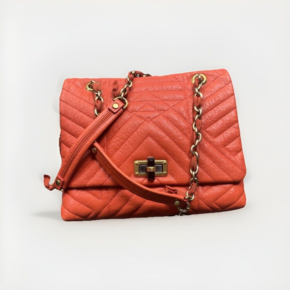 LANVIN Quilted Lambskin Happy Classic Medium Bag in Lambskin Orange 2